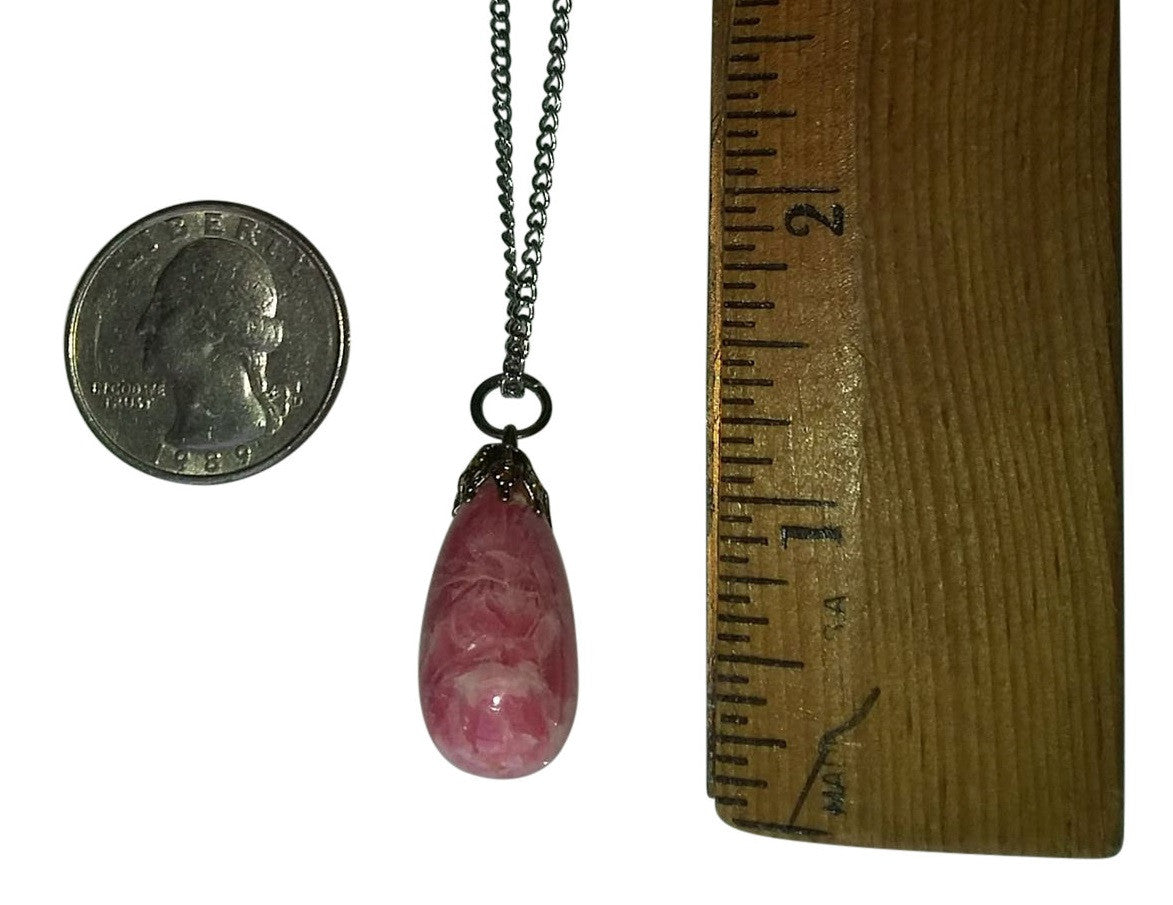 Peach Colored Agate Stone Pendant, small, on delicate 18" silver metal snake chain.