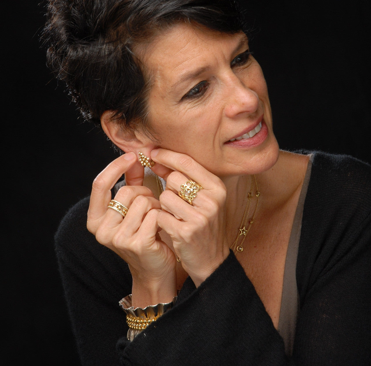 Crown Stacking Ring- Larger of 2 Narrow Versions-18K Gold & Diamonds