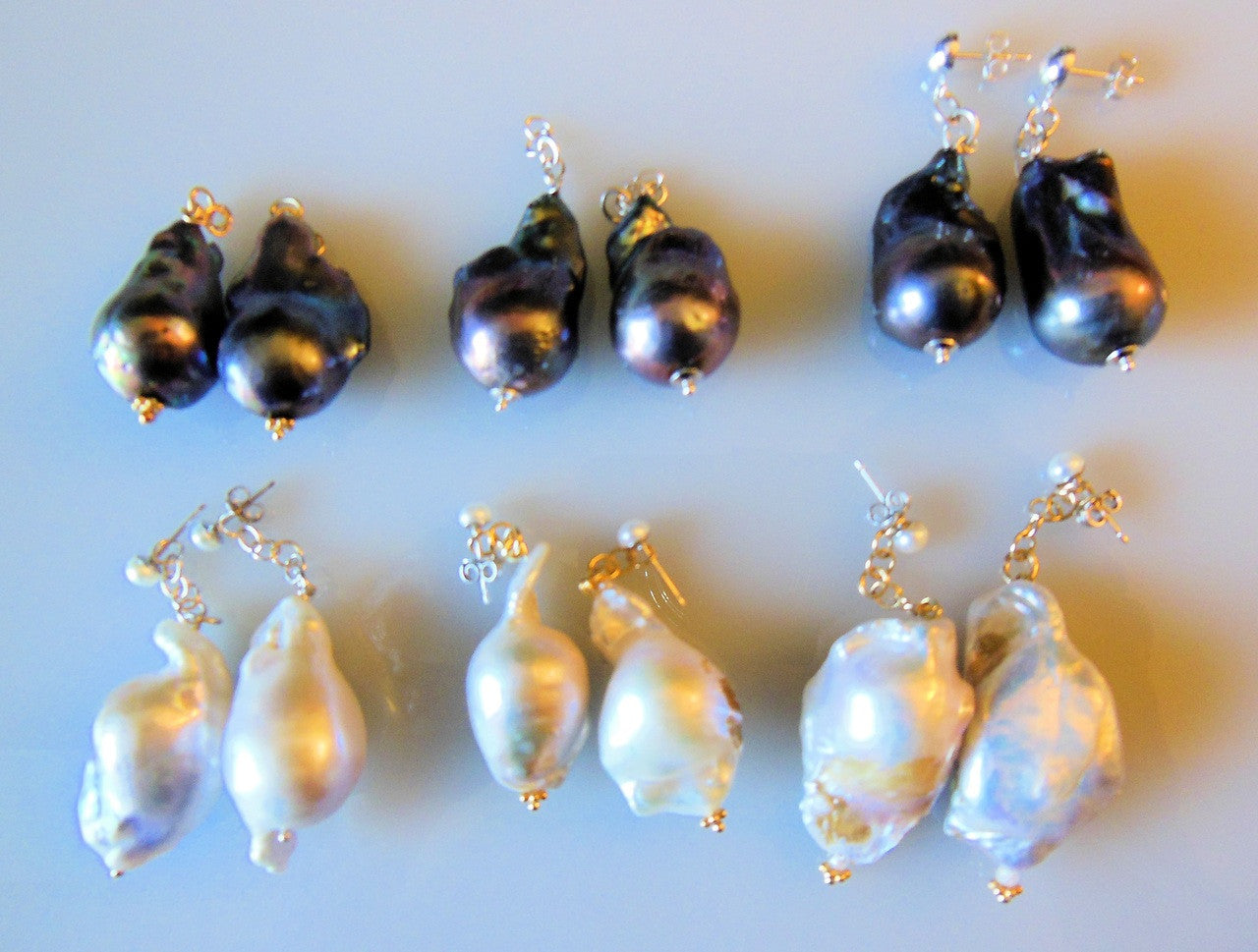 Jumbo Baroque Chinese Freshwater Black Greyish Pearl Earrings-One of a kind-005-8