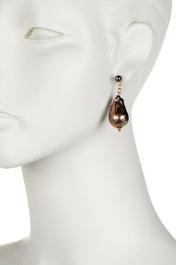 Jumbo Baroque Chinese Freshwater Black Greyish Pearl Earrings-One of a kind-005-0