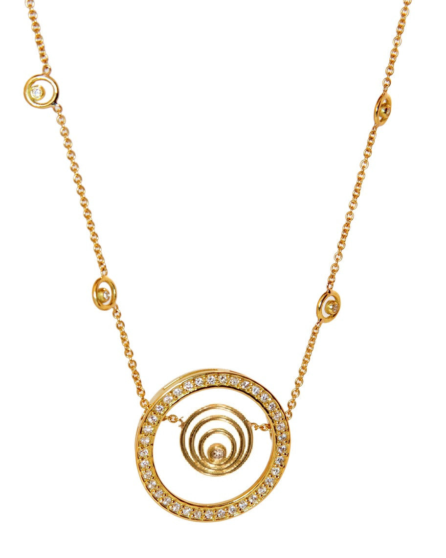 Karma hoop necklace- large- 14K gold with diamonds-1