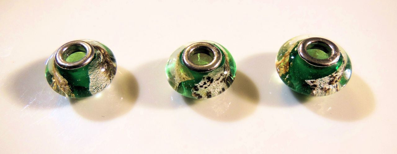 Green Murano Glass with gold flakes on Sterling Silver. Fits Pandora. 5 Available-2
