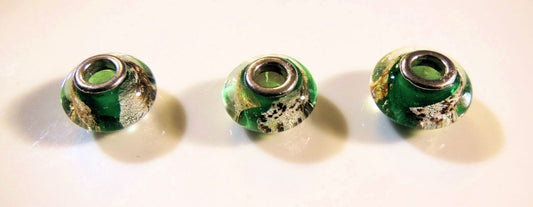 Green Murano Glass with gold flakes on Sterling Silver. Fits Pandora. 5 Available