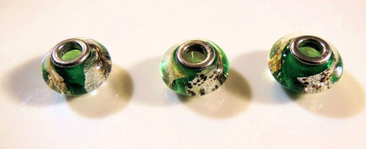 Green Murano Glass with gold flakes on Sterling Silver. Fits Pandora. 5 Available-0