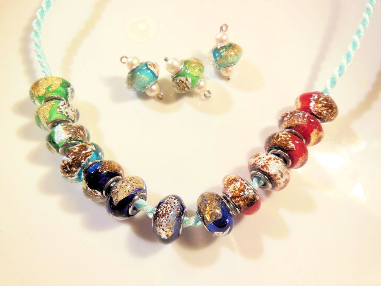 Green Murano Glass with gold flakes on Sterling Silver. Fits Pandora. 5 Available-3