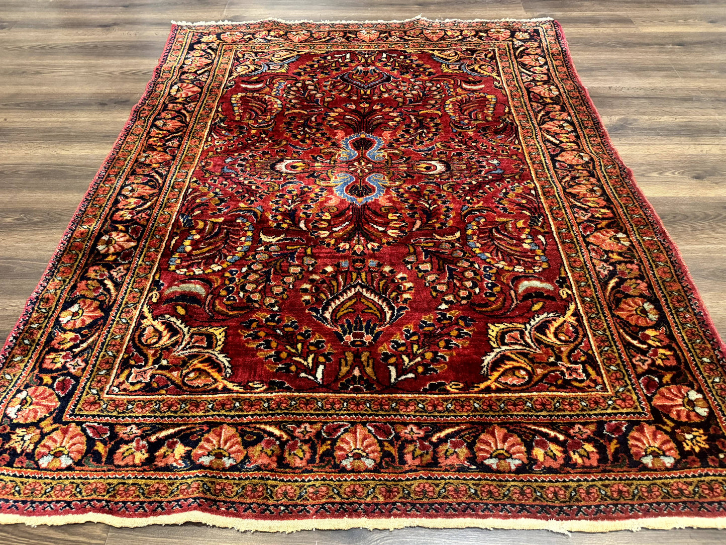 Persian Lilihan Rug 5x6, Red, Floral, Antique Persian Carpet-0