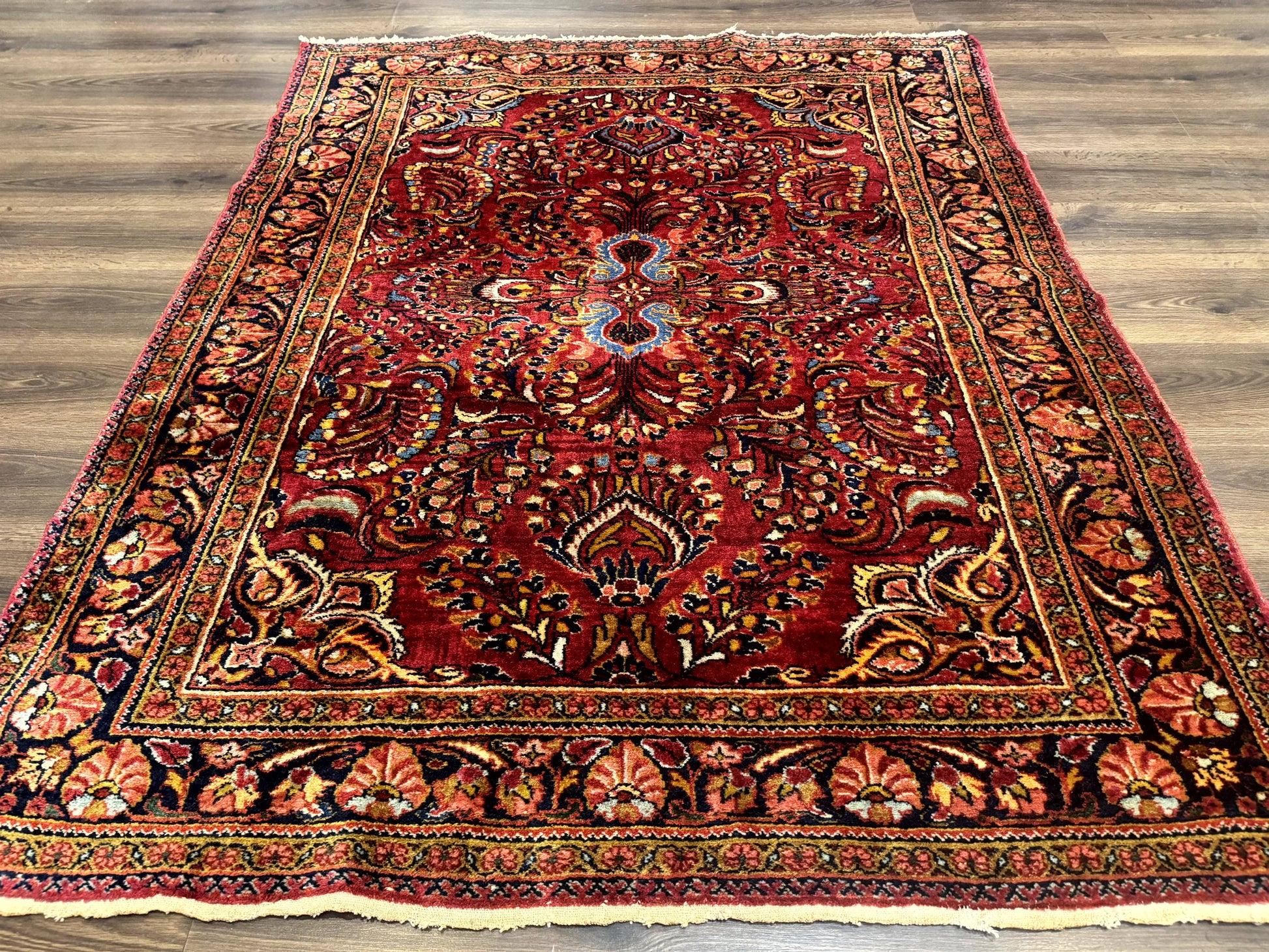 Persian Lilihan Rug 5x6, Red, Floral, Antique Persian Carpet-0