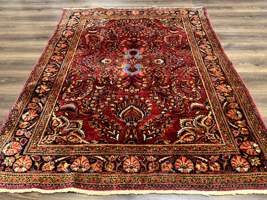 Persian Lilihan Rug 5x6, Red, Floral, Antique Persian Carpet-0